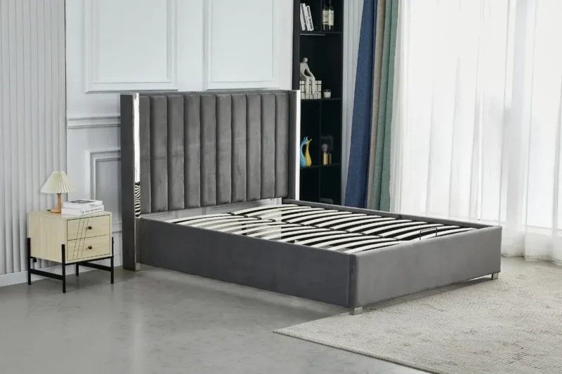 Lit Coffre Gris Prince en velours