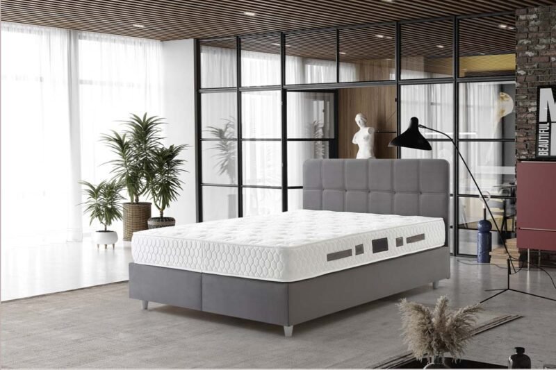 LIT COFFRE BARI GRIS EN SIMILI CUIR