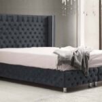Lit Coffre CLOUTE GRIS Anthracite  - Velours capitonné