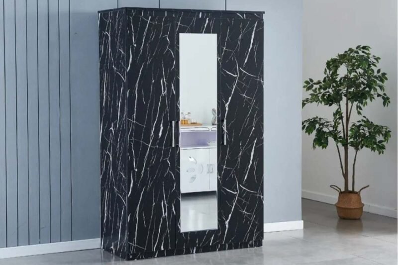 Armoire 3 Portes DANY Effet Marbre Noir