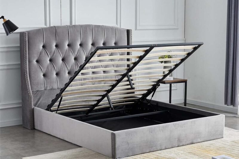 Lit Coffre SULTAN Velours Gris-Chester