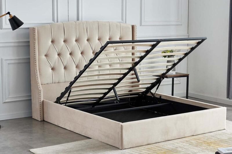 Lit Coffre SULTAN Velours Beige-Chester