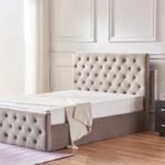 Lit coffre VICTORIA Taupe Velours avec diamant