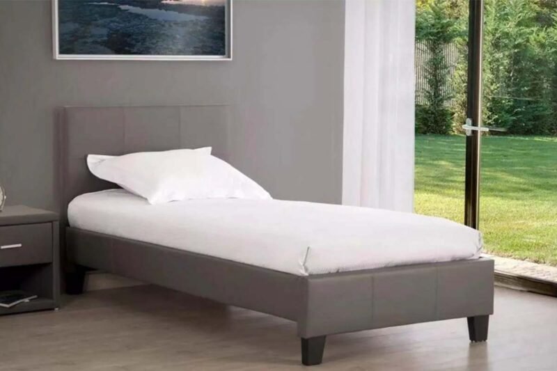 Lit Simple Melburn Similicuir Gris 90/190