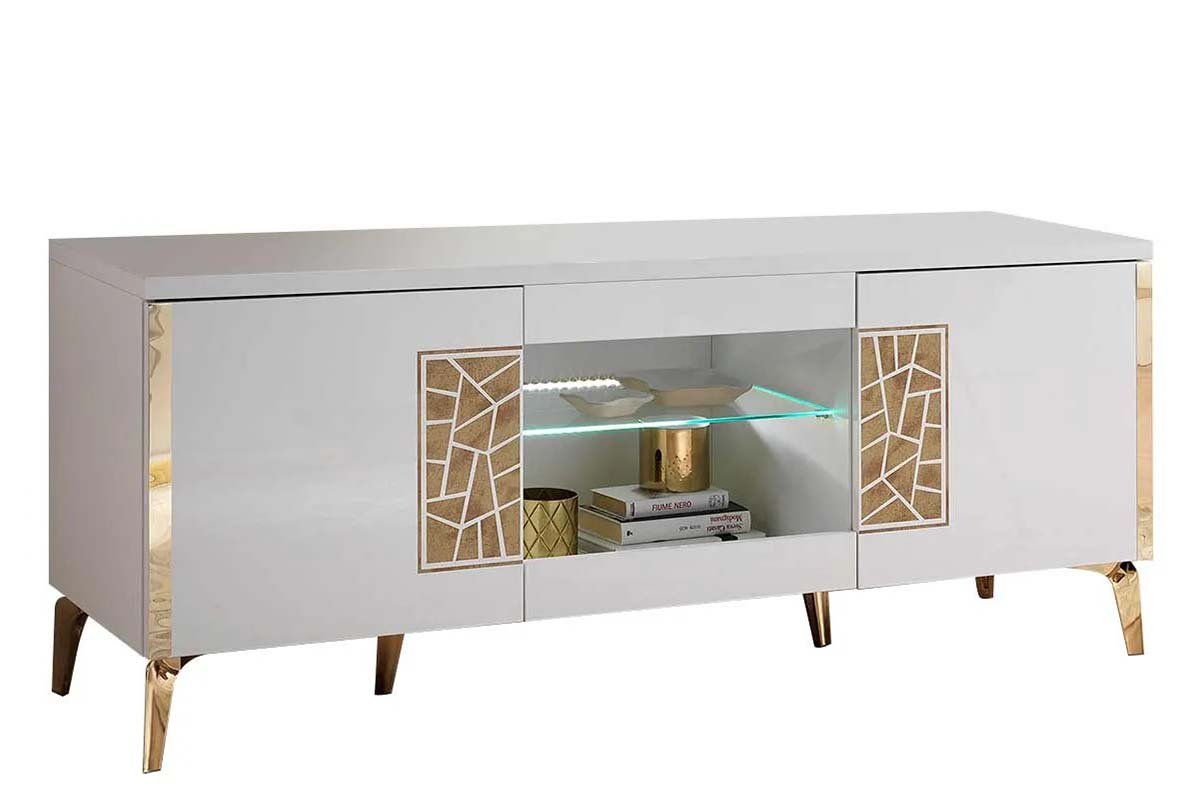 Meuble tv laqué blanc doré STELLA