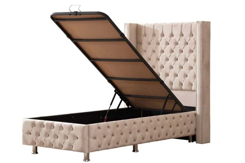 LIT COFFRE CLOUTÉ BEIGE 1 PLACE