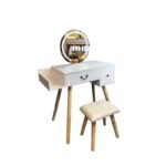 W coiffeuse blanc avec miroir et tabouret