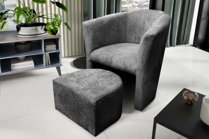 Fauteuil Lina Velours Cotelé Ecru