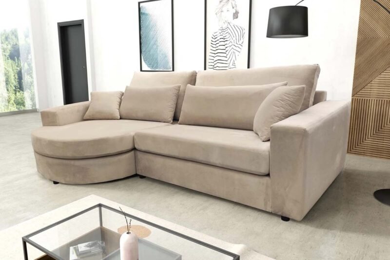 CANAPE TURIN ANGLE DROIT VELOURS BEIGE 275x165cm