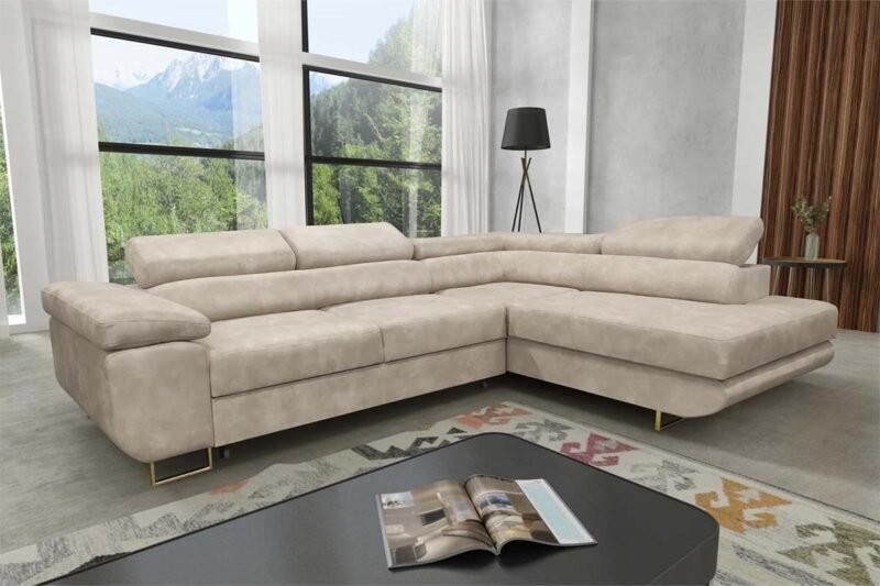 CANAPE CONVERTIBLE TOULOUSE ANGLE BEIGE CHAMPAGNE PIED GOLD