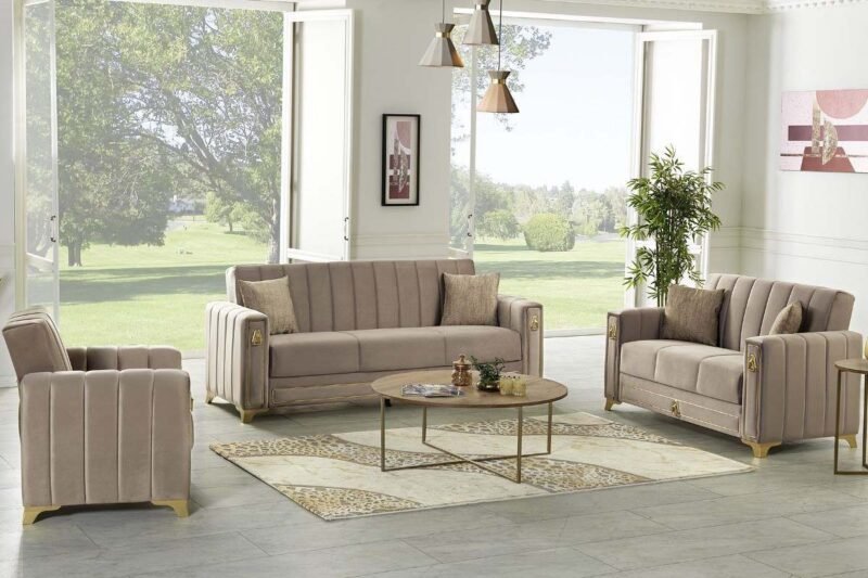 CANAPE SALON ORAN VELOUR BEIGE 3+2+1