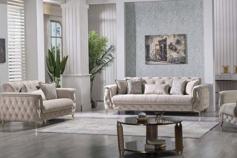 CANAPE SALON CUBA VELOUR GRIS 3+2+1