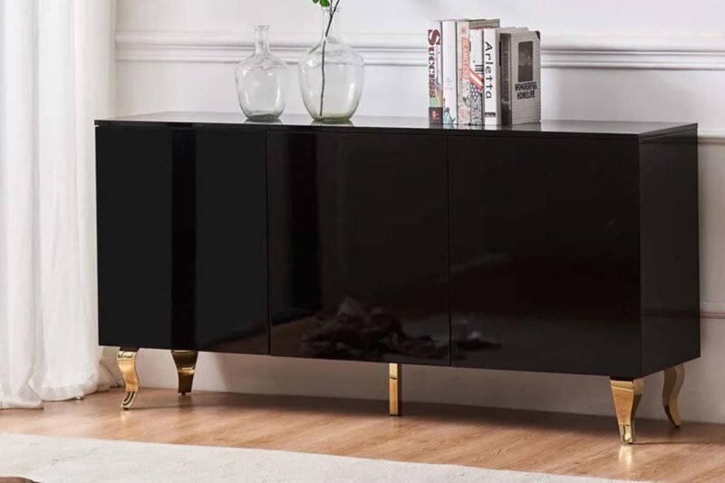 BUFFET BAROQUE LAQUE NOIR 3 PORTES