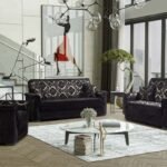 CANAPE SALON MEGA VELOUR NOIR 3+2+1