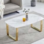 Table Basse Lola Marbre Beige Pieds Dore 1m20