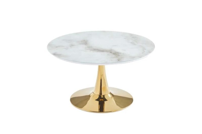 Table Basse Rosa Marbre Pieds Dorés 80cm