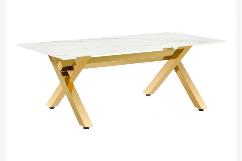 Table basse marbre blanc pied doré CROSS