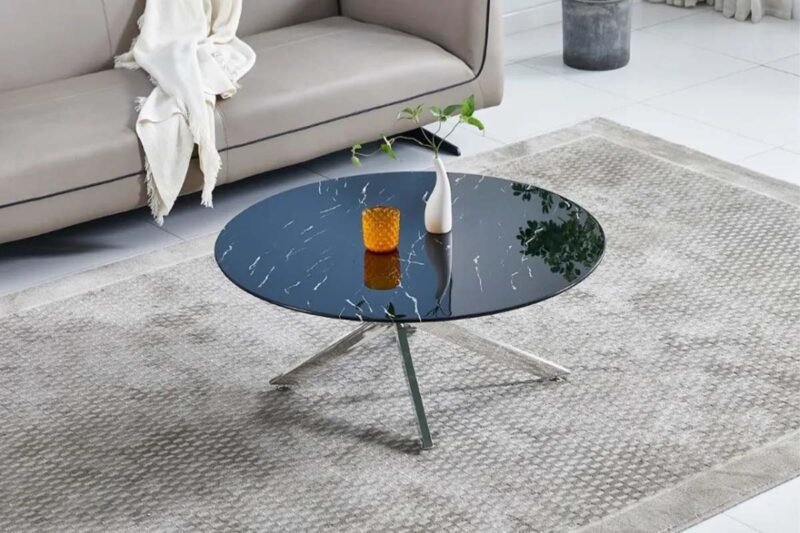 Table Basse Olivia Ronde Marbre Noir 90cm