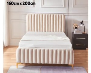 LIT FAYE CAPITONNE EN LIGNE VELOURS BEIGE 160x200cm